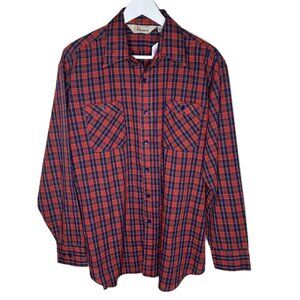 Vintage 80s 90s Kinsgport Red Plaid Long Sleeve Button-Up Shirt, Size Large